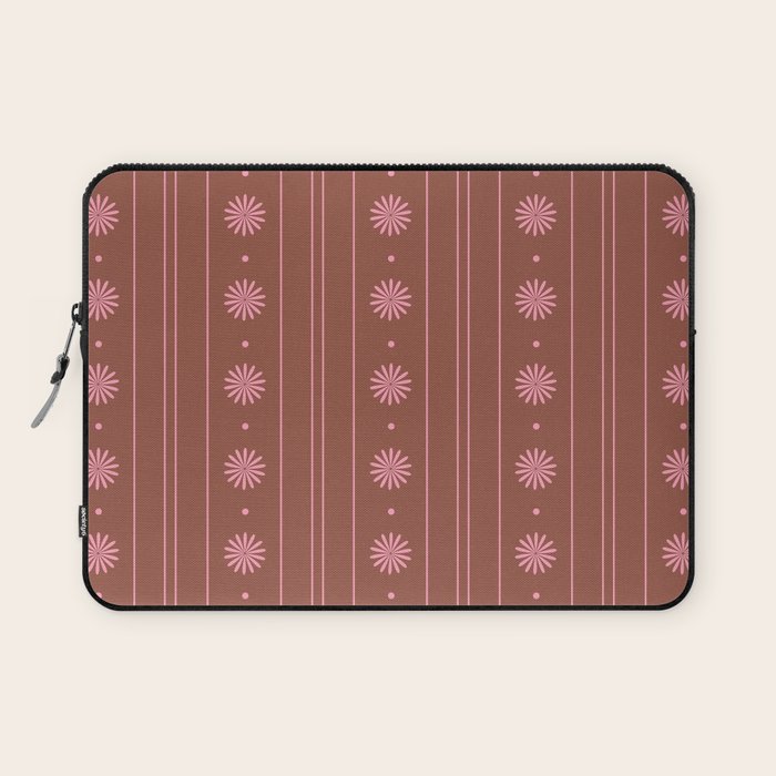 Daisy Stripes Brown and Pink Pattern Laptop Sleeve Gallery Image 1