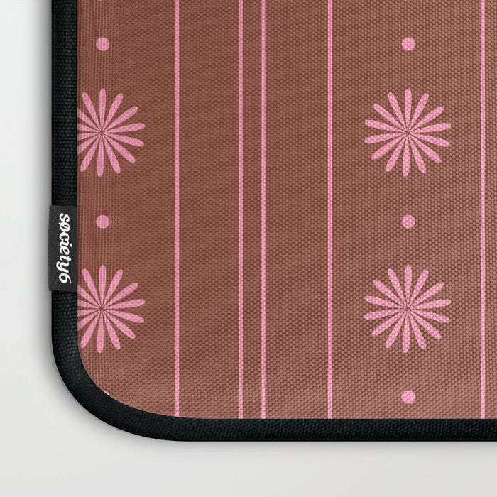 Daisy Stripes Brown and Pink Pattern Laptop Sleeve Gallery Image 3