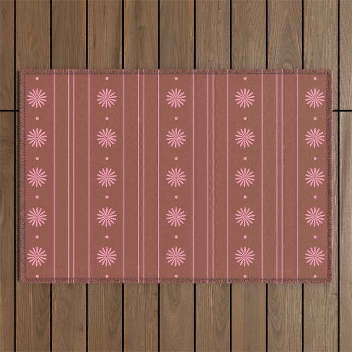 Daisy Stripes Brown and Pink Pattern Outdoor Rug Gallery Image 1