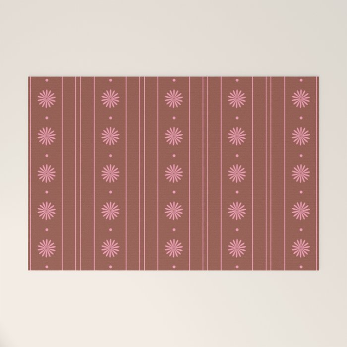 Daisy Stripes Brown and Pink Pattern Welcome Mat Gallery Image 1