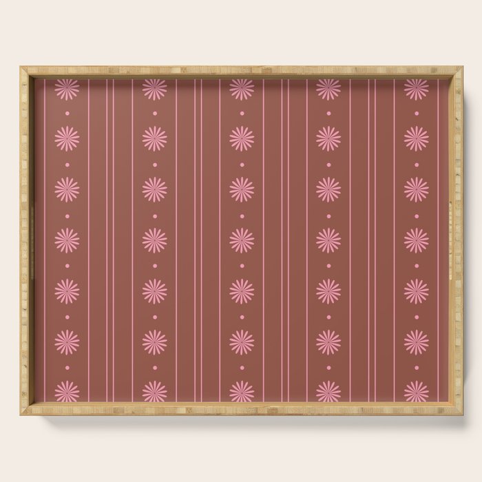 Daisy Stripes Brown and Pink Pattern Serving Tray Gallery Image 1