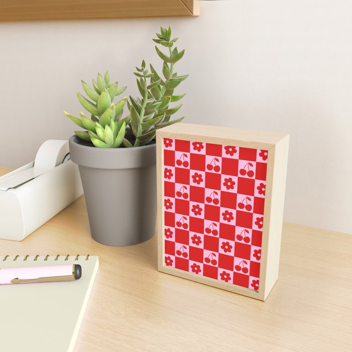 Cherry Flowers Pink & Red Checker Mini Art Print Gallery Image 2