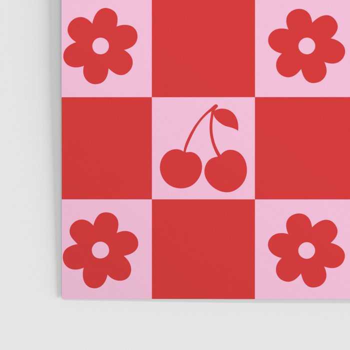Cherry Flowers Pink & Red Checker Poster Gallery Image 3