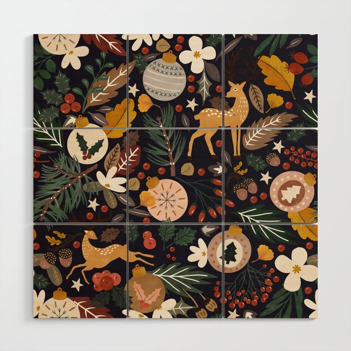 Christmas night forest 10 Wood Wall Art Gallery Image 1