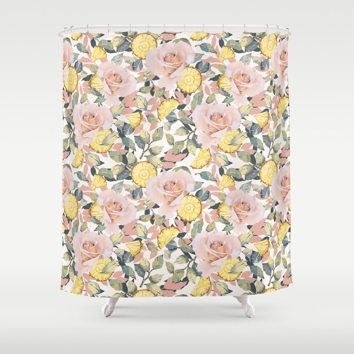 Pineapple wedges on rose bushes P Shower Curtain Gallery Image 1