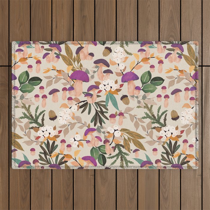 Magic mushroom forest H Outdoor Rug Gallery Image 1