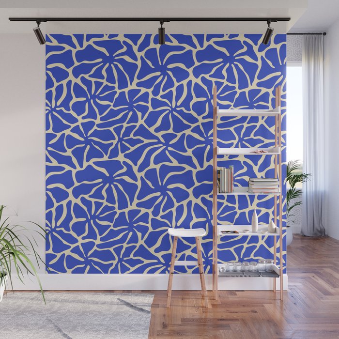 Abstract blue flower pattern Wall Mural Gallery Image 1