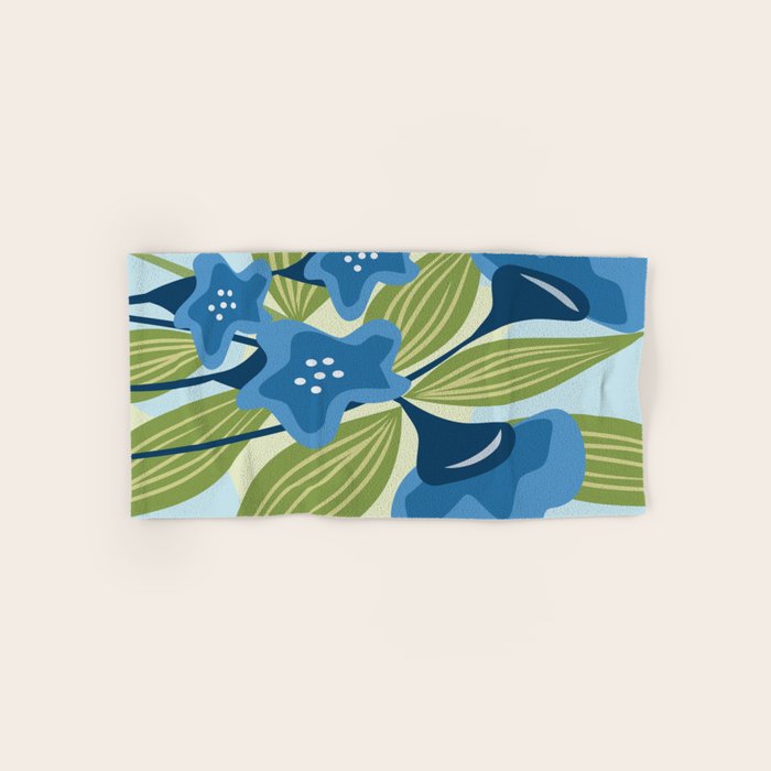Blue Flowers and Green Leaves Bath Towel Gallery Image 1