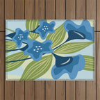 Blue Flowers and Green Leaves Outdoor Rug Gallery Image 1