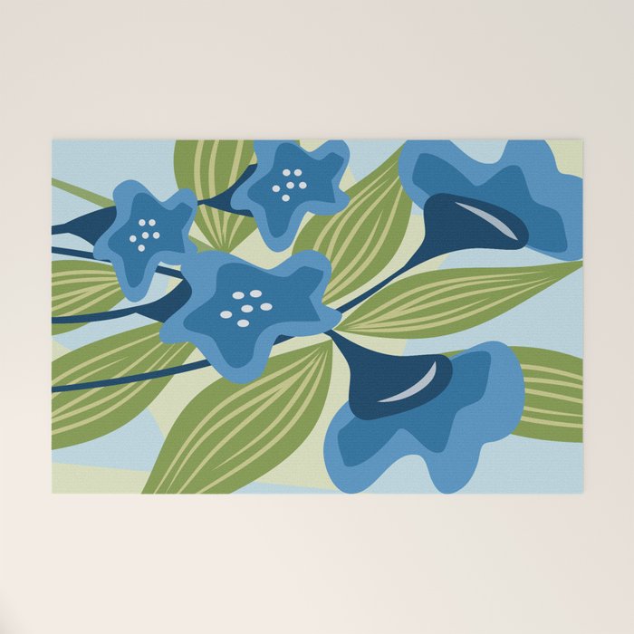 Blue Flowers and Green Leaves Welcome Mat Gallery Image 1