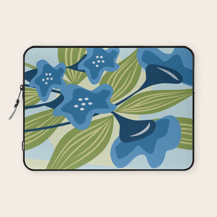 Blue Flowers and Green Leaves Laptop Sleeve Gallery Image 1