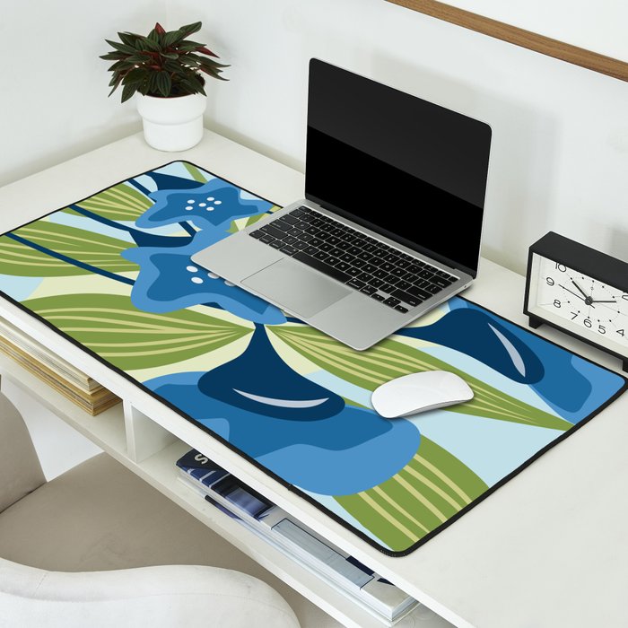 Blue Flowers and Green Leaves Desk Mat Gallery Image 2