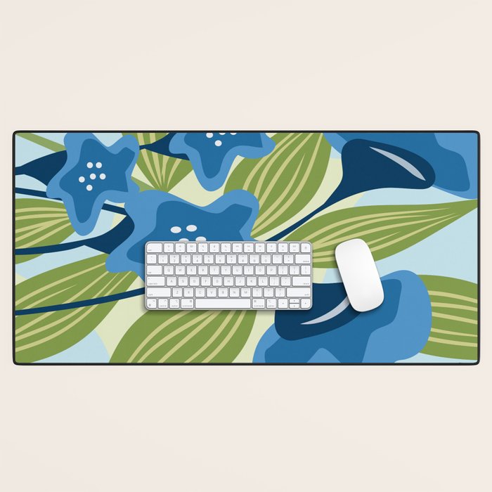 Blue Flowers and Green Leaves Desk Mat Gallery Image 1
