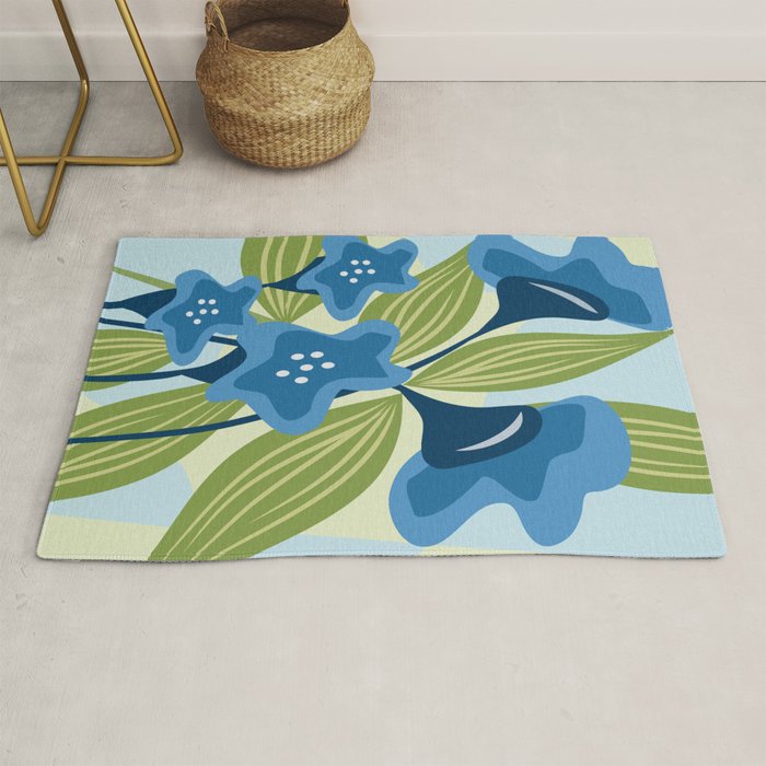 Blue Flowers and Green Leaves Rug Gallery Image 1