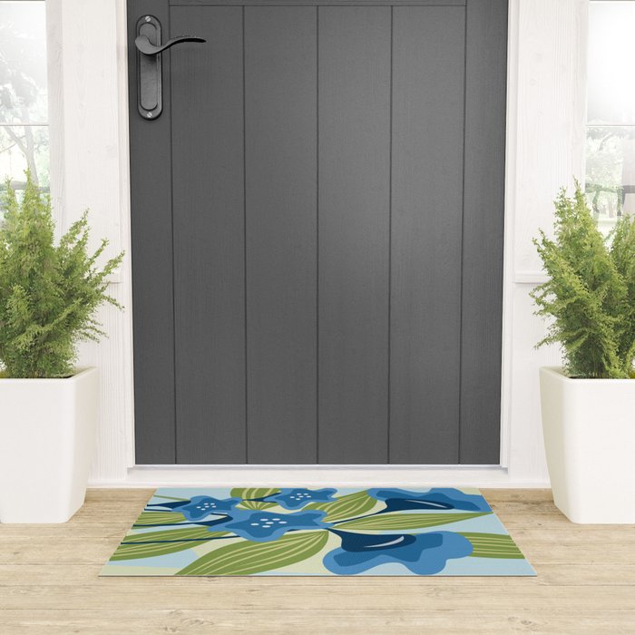 Blue Flowers and Green Leaves Welcome Mat Gallery Image 3