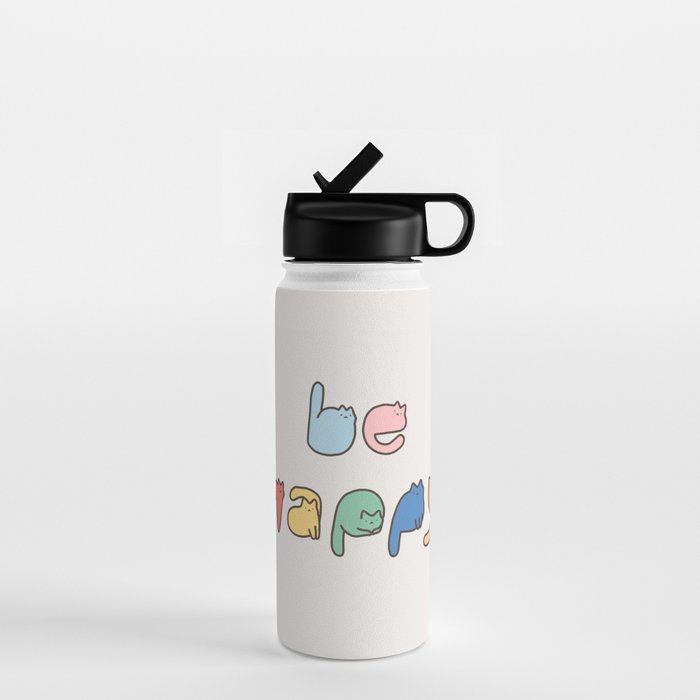 be happy cats typo Water Bottle Gallery Image 1