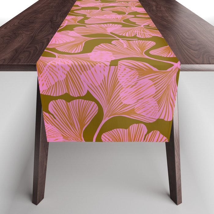 Pink Ginkgo Leaf Pattern Table Runner Gallery Image 1