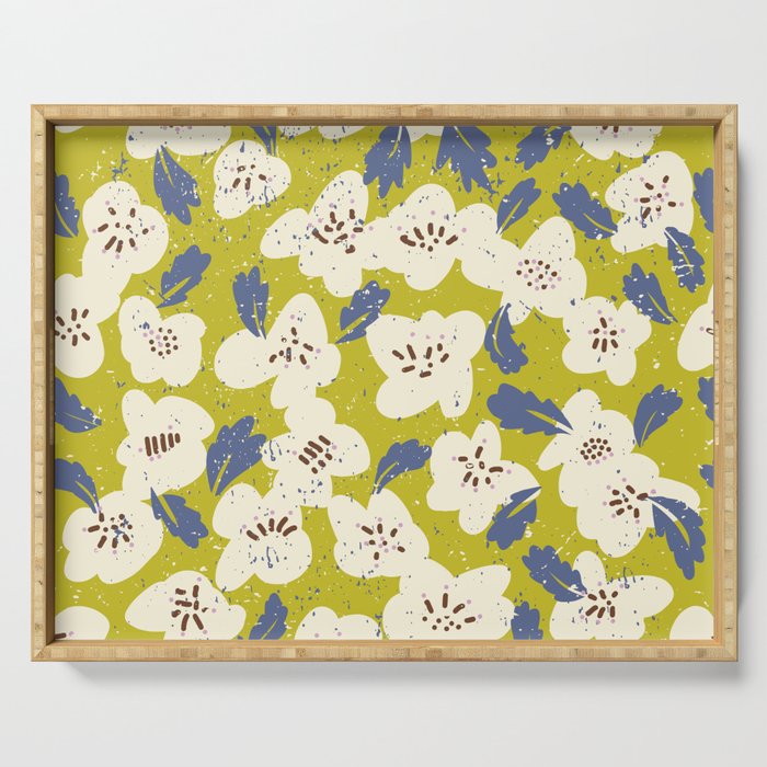 Bold flowers in my garden on yellow green Serving Tray Gallery Image 1