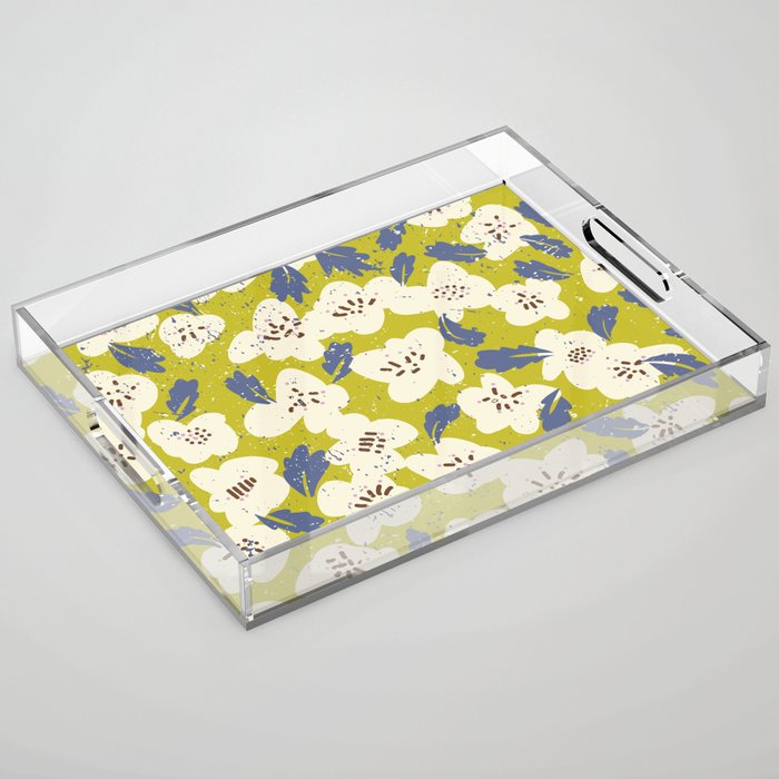 Bold flowers in my garden on yellow green Acrylic Tray Gallery Image 1