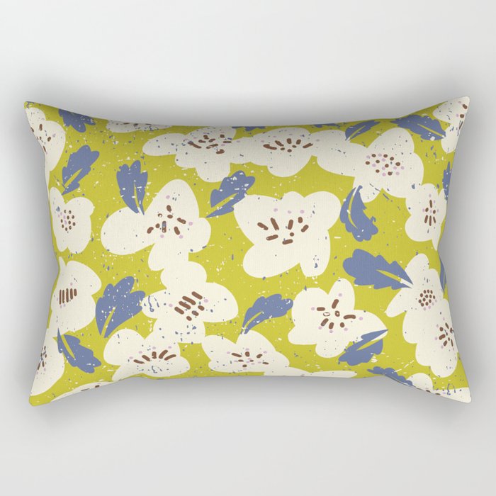 Bold flowers in my garden on yellow green Rectangular Pillow Gallery Image 1