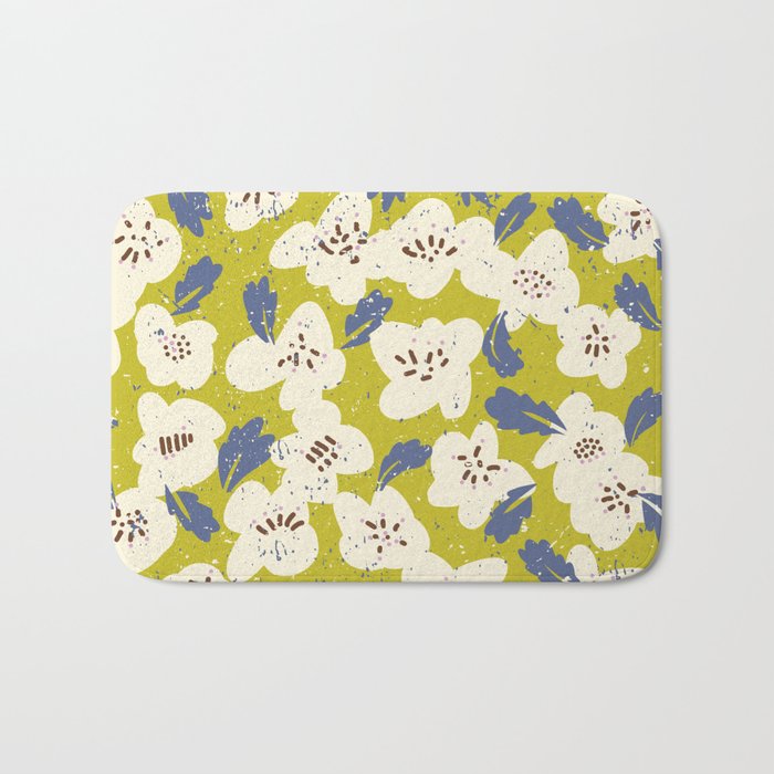 Bold flowers in my garden on yellow green Bath Mat Gallery Image 1