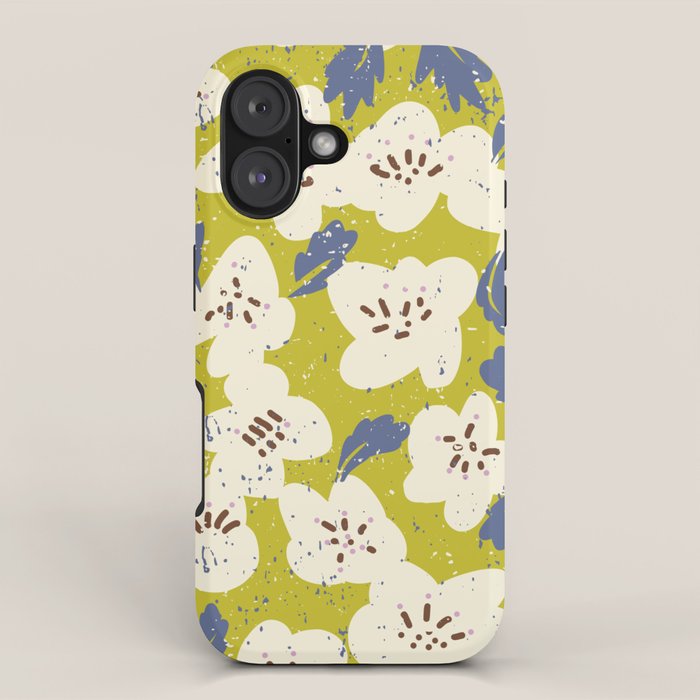 Bold flowers in my garden on yellow green iPhone Case Gallery Image 1