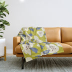 Bold flowers in my garden on yellow green Throw Blanket Gallery Image 1