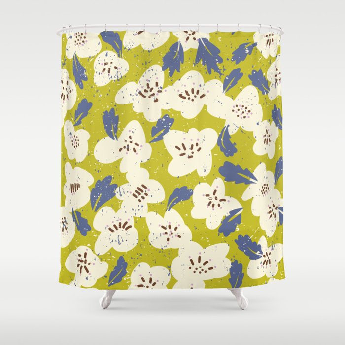 Bold flowers in my garden on yellow green Shower Curtain Gallery Image 1