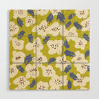Bold flowers in my garden on yellow green Wood Wall Art Gallery Image 1
