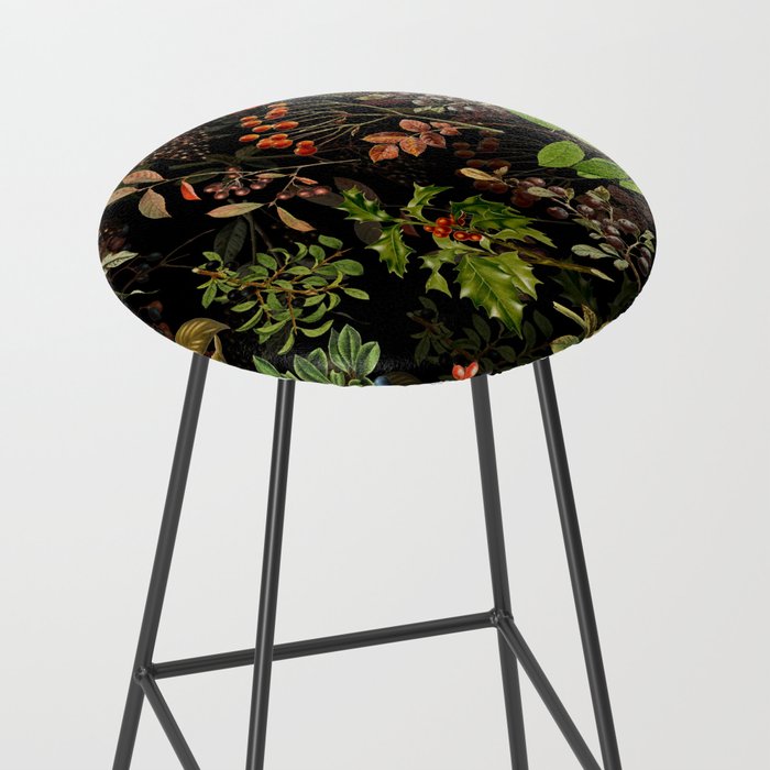Vintage & Shabby Chic - vintage botanical wildflowers and berries on black Stool Gallery Image 2
