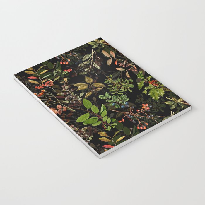 Vintage & Shabby Chic - vintage botanical wildflowers and berries on black Notebook Gallery Image 3