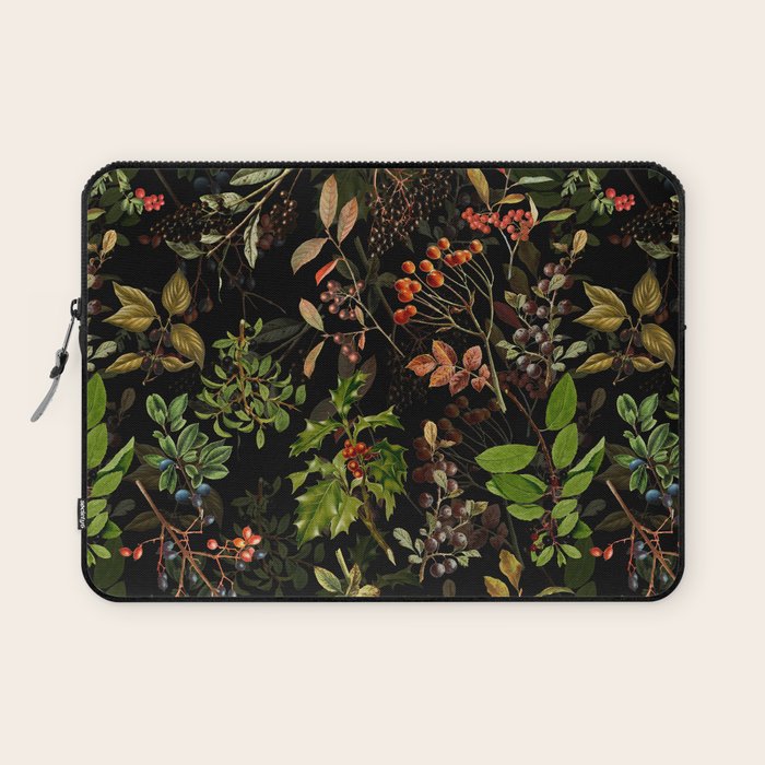 Vintage & Shabby Chic - vintage botanical wildflowers and berries on black Laptop Sleeve Gallery Image 1