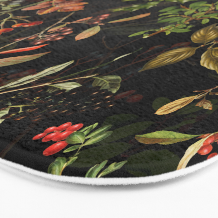 Vintage & Shabby Chic - vintage botanical wildflowers and berries on black Bath Mat Gallery Image 3