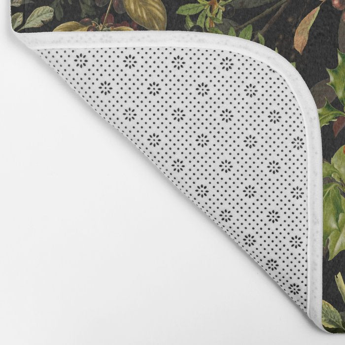 Vintage & Shabby Chic - vintage botanical wildflowers and berries on black Bath Mat Gallery Image 2