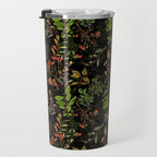 Vintage & Shabby Chic - vintage botanical wildflowers and berries on black Travel Mug Gallery Image 3