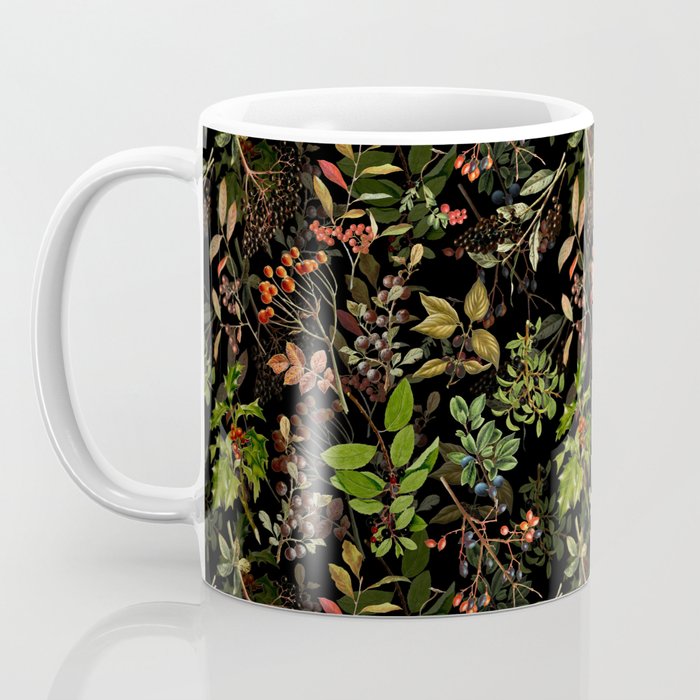 Vintage & Shabby Chic - vintage botanical wildflowers and berries on black Coffee Mug Gallery Image 3