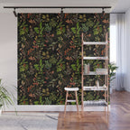 Vintage & Shabby Chic - vintage botanical wildflowers and berries on black Wall Mural Gallery Image 1