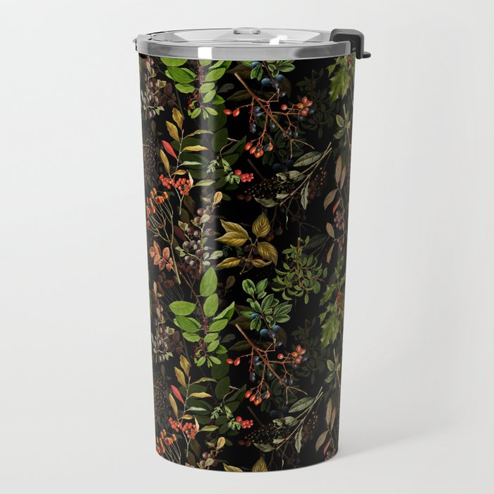 Vintage & Shabby Chic - vintage botanical wildflowers and berries on black Travel Mug Gallery Image 2