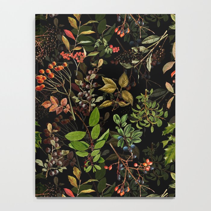 Vintage & Shabby Chic - vintage botanical wildflowers and berries on black Notebook Gallery Image 4