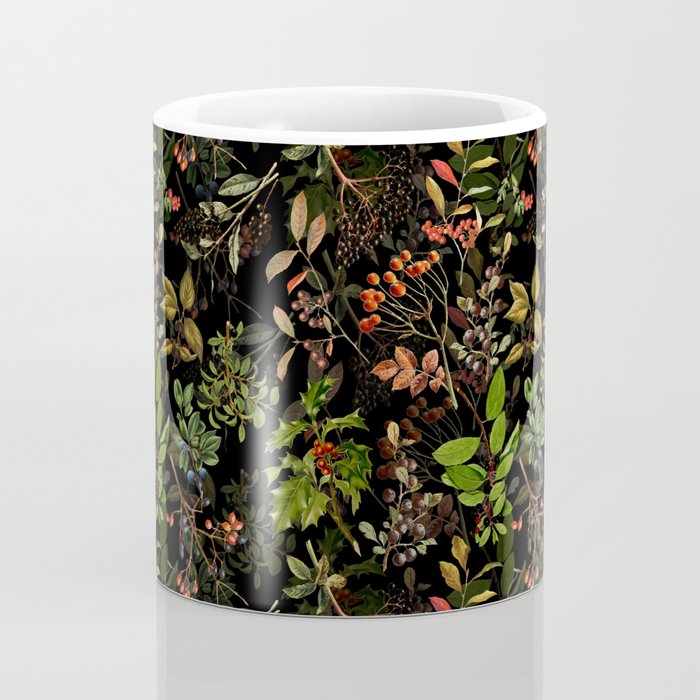 Vintage & Shabby Chic - vintage botanical wildflowers and berries on black Coffee Mug Gallery Image 4