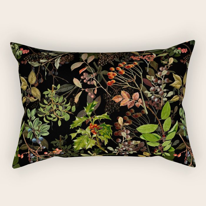 Vintage & Shabby Chic - vintage botanical wildflowers and berries on black Rectangular Pillow Gallery Image 2