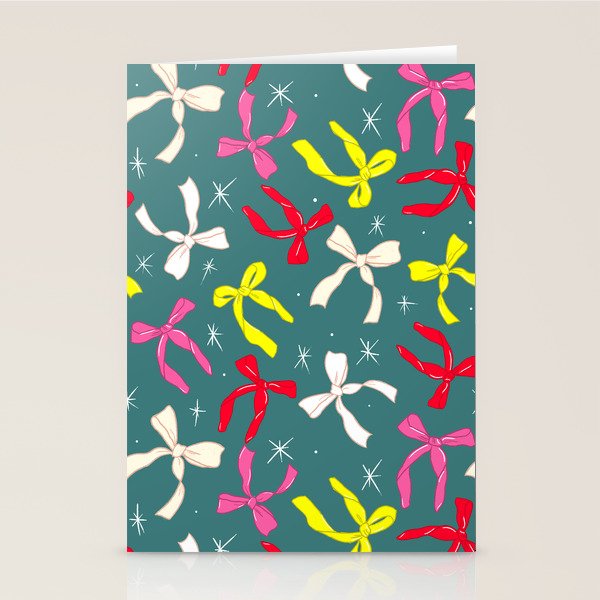 Festive Ribbons Pattern On Teal Stationery Card Gallery Image 2