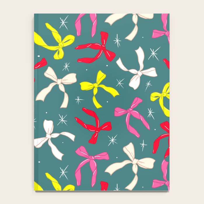 Festive Ribbons Pattern On Teal Notebook Gallery Image 4