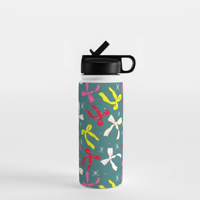 Festive Ribbons Pattern On Teal Water Bottle Gallery Image 1