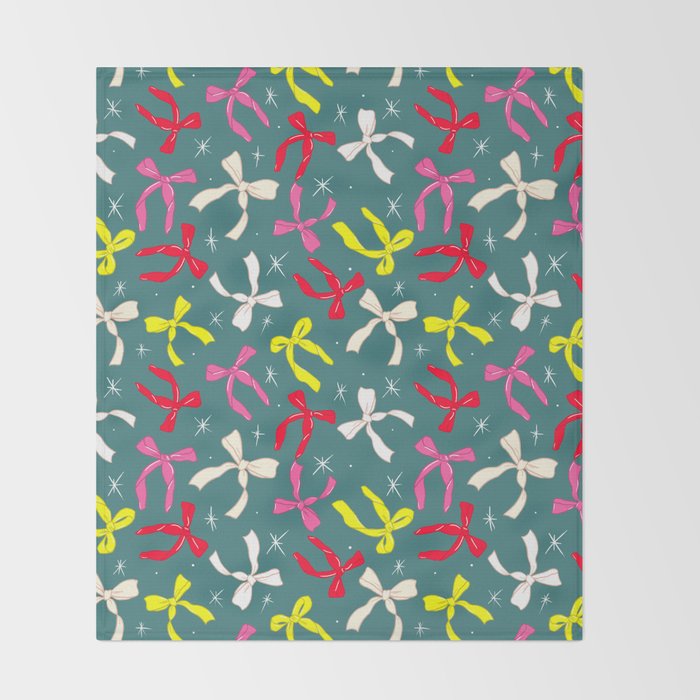 Festive Ribbons Pattern On Teal Throw Blanket Gallery Image 2