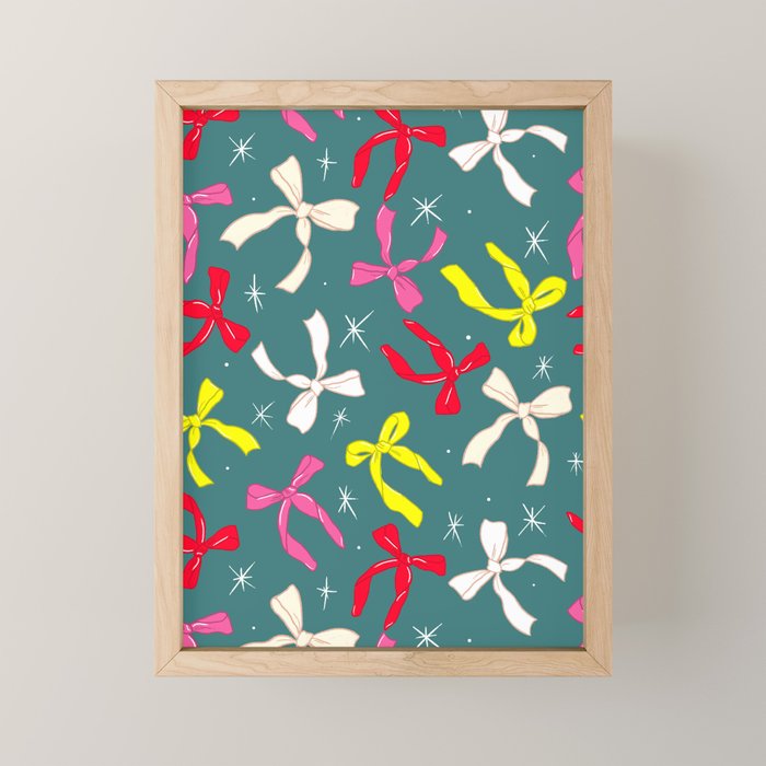 Festive Ribbons Pattern On Teal Mini Art Print Gallery Image 1