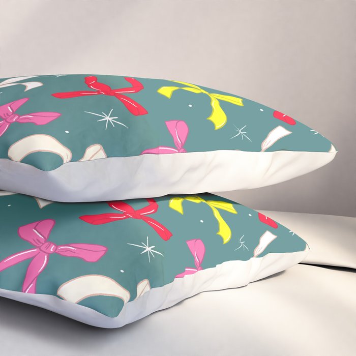 Festive Ribbons Pattern On Teal Pillow Sham Gallery Image 3