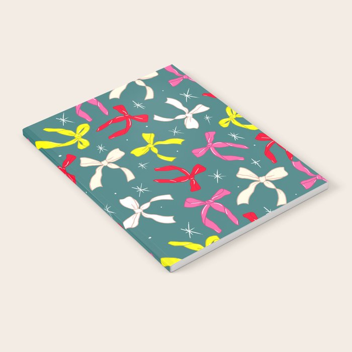 Festive Ribbons Pattern On Teal Notebook Gallery Image 2