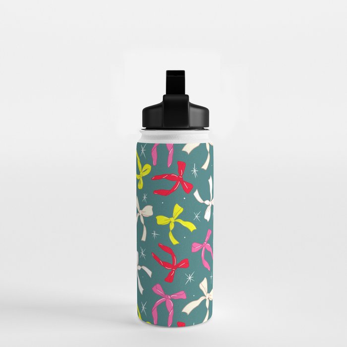 Festive Ribbons Pattern On Teal Water Bottle Gallery Image 2