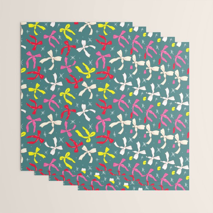 Festive Ribbons Pattern On Teal Wrapping Paper Gallery Image 3